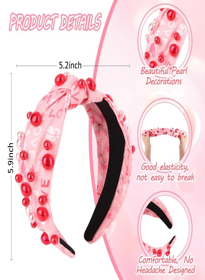CAVETEE Knotted Heart Headbands，2Pcs Valentine's Day Headbands for Women Heart Love Holiday Hair Accessory for Women & Girls (Pink&Red, onesize) - Image 2
